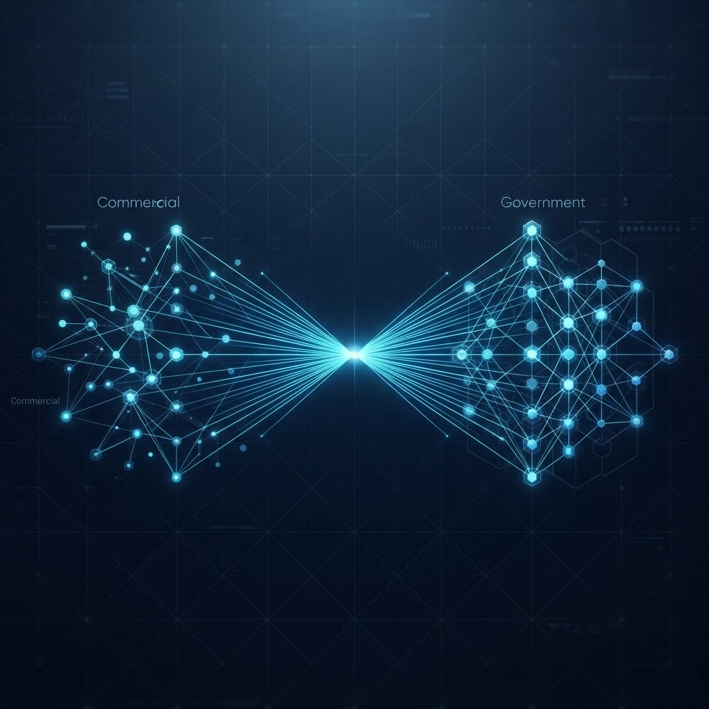 Abstract visualization of commercial technology connecting to government mission requirements